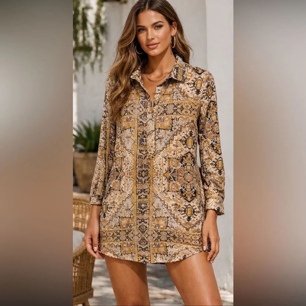 Olivaceous Multicolor Boho Inspired Patterned Dress Size Medium
